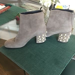 Stuart Weitzman grey suede pearl heeled boots